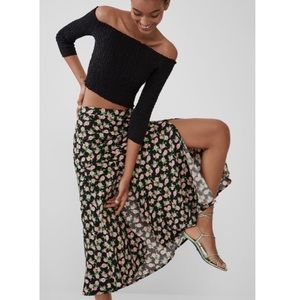 NWOT Zara floral black pink midi skirt w/ slits